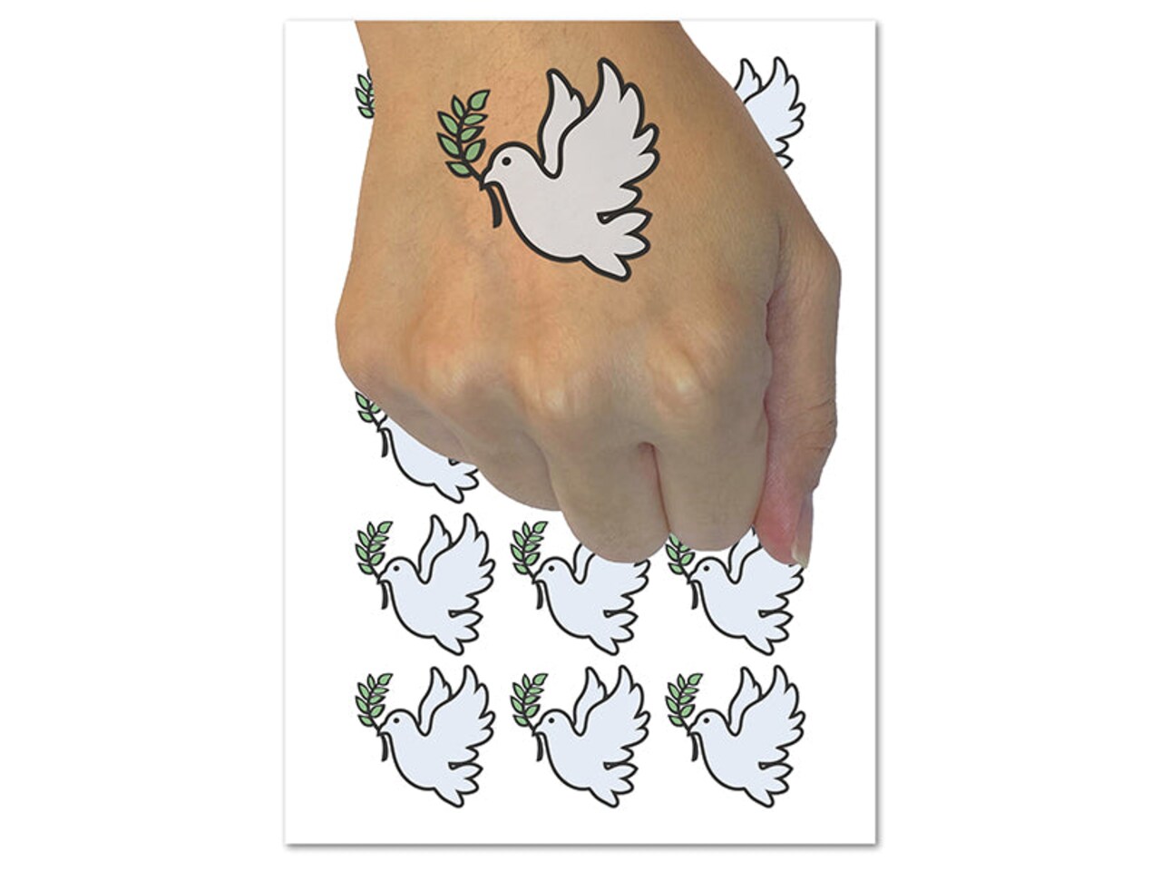 Peace Dove with Olive Branch Temporary Tattoo Water Resistant Fake Body Art Set Collection (1 Sheet)